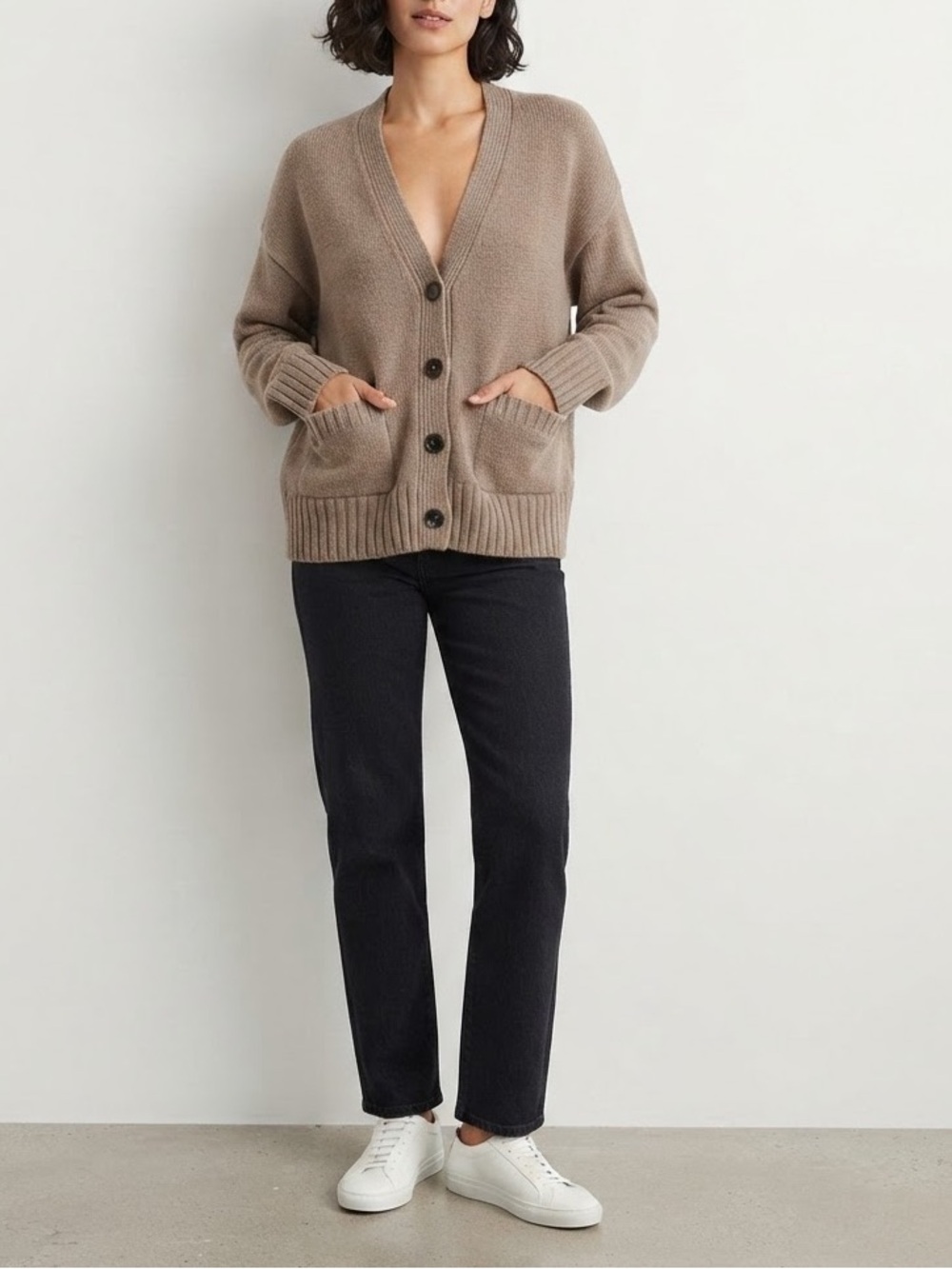 ✨ The Drop Chunky Knit Button Front Cardigan Sweater Taupe Brown Size S❤️
